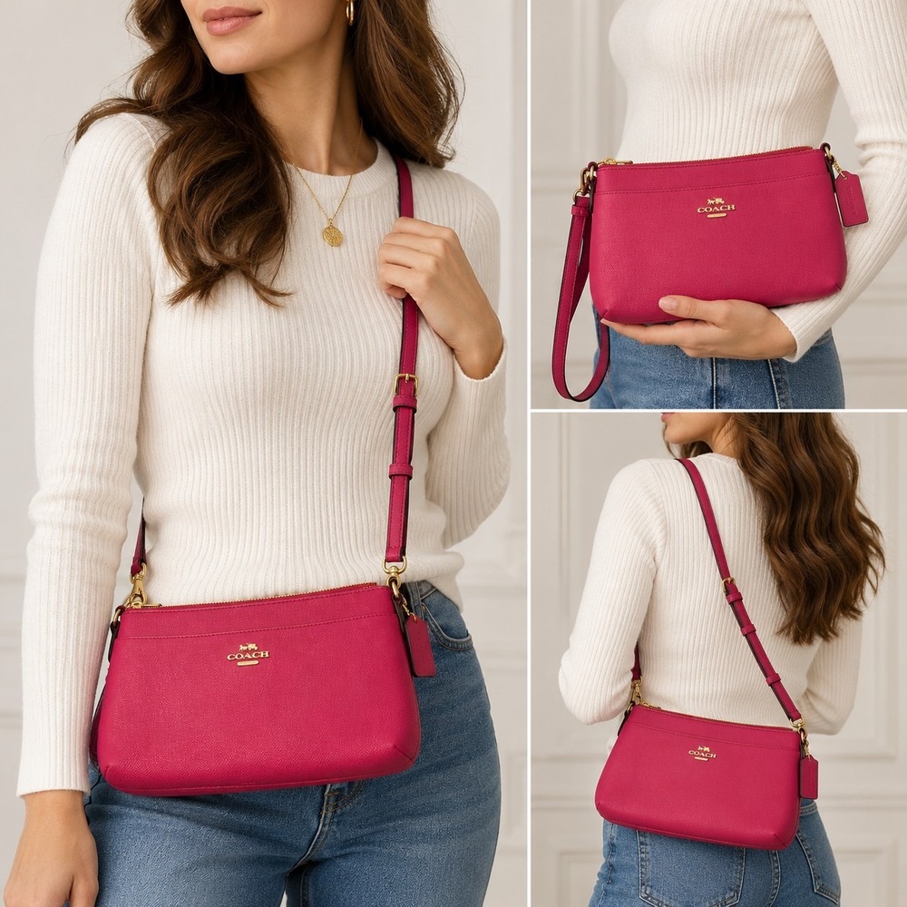Coach Pink Crossbody Bag & Signature C Zip Pouch 2 Piece Bundle